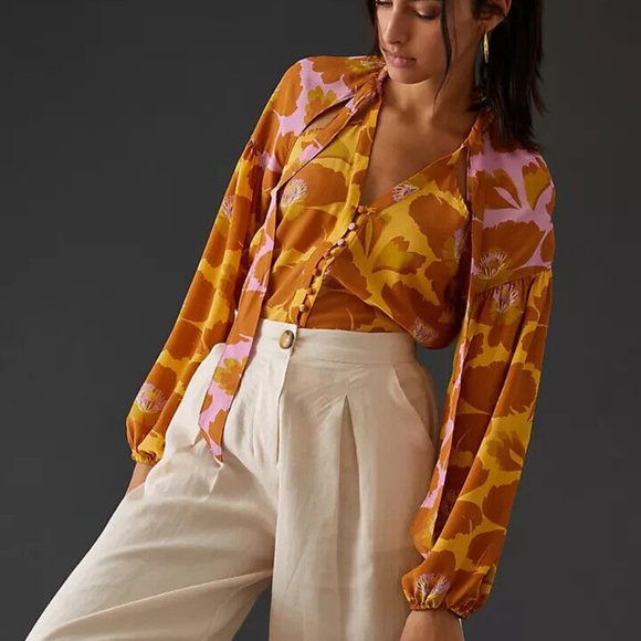 Anthropologie Maeve Tie-Neck Silk Blouse - Picture 6 of 14